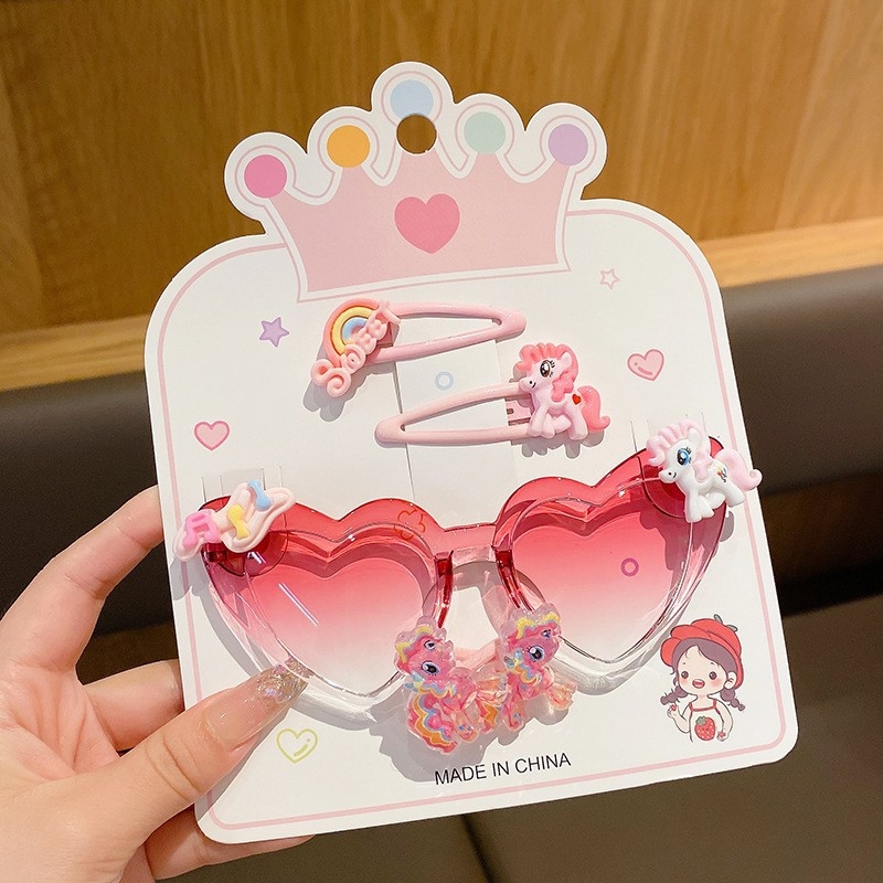 7 dalių rankų darbo plastiko plaukų aksesuarų rinkinys mergaitei, animacinio lėlytės stilius, princesių serija, nuo 3 metų