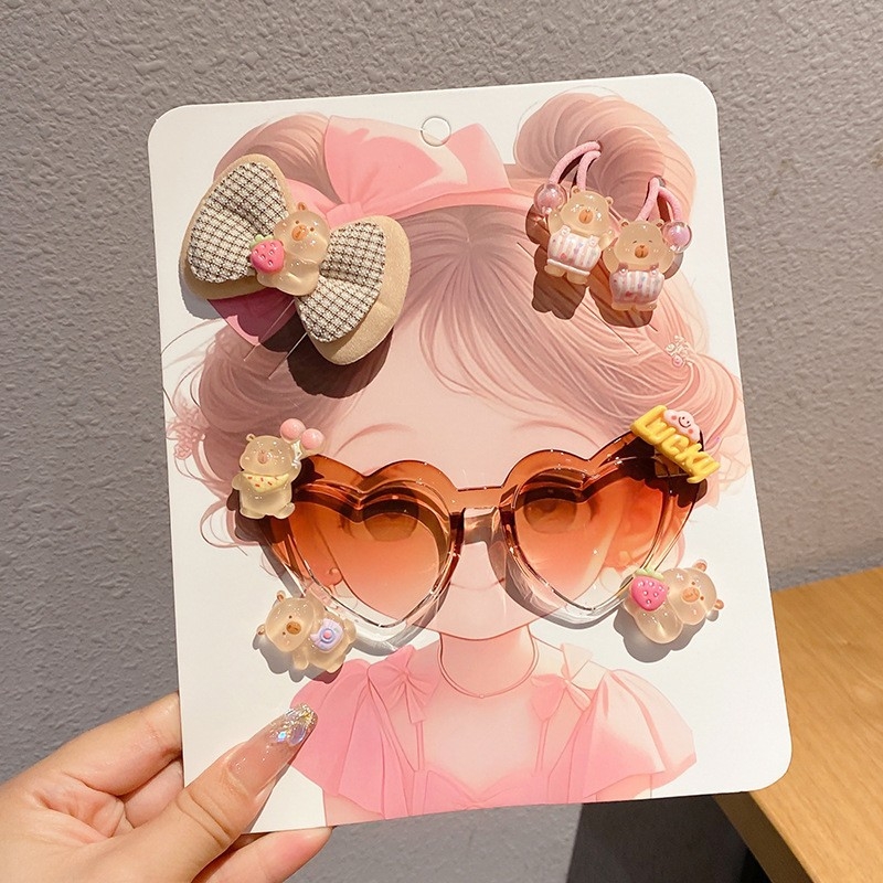 7 dalių rankų darbo plastiko plaukų aksesuarų rinkinys mergaitei, animacinio lėlytės stilius, princesių serija, nuo 3 metų