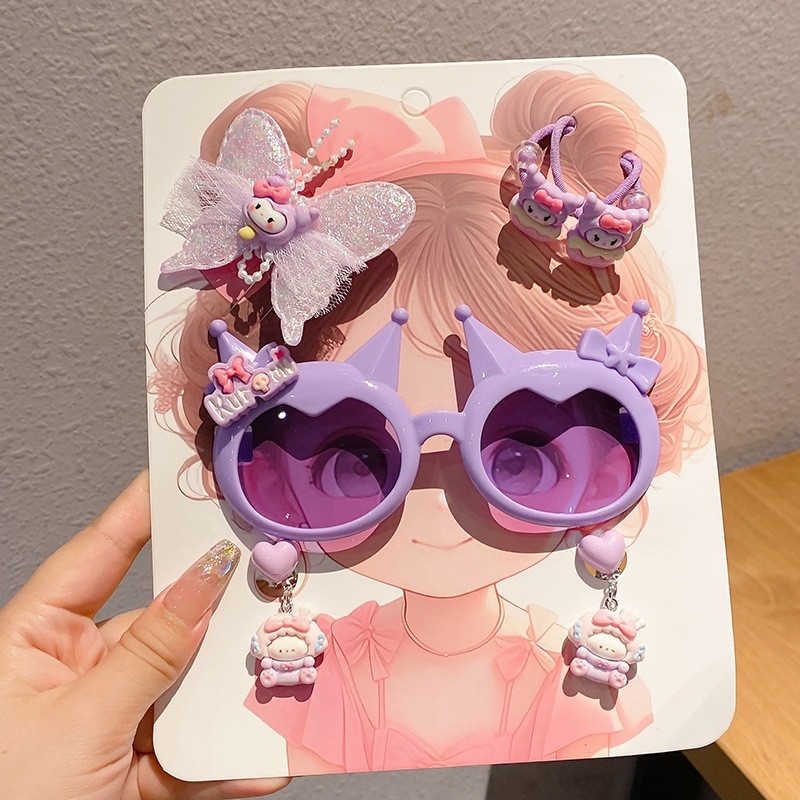 7 dalių rankų darbo plastiko plaukų aksesuarų rinkinys mergaitei, animacinio lėlytės stilius, princesių serija, nuo 3 metų