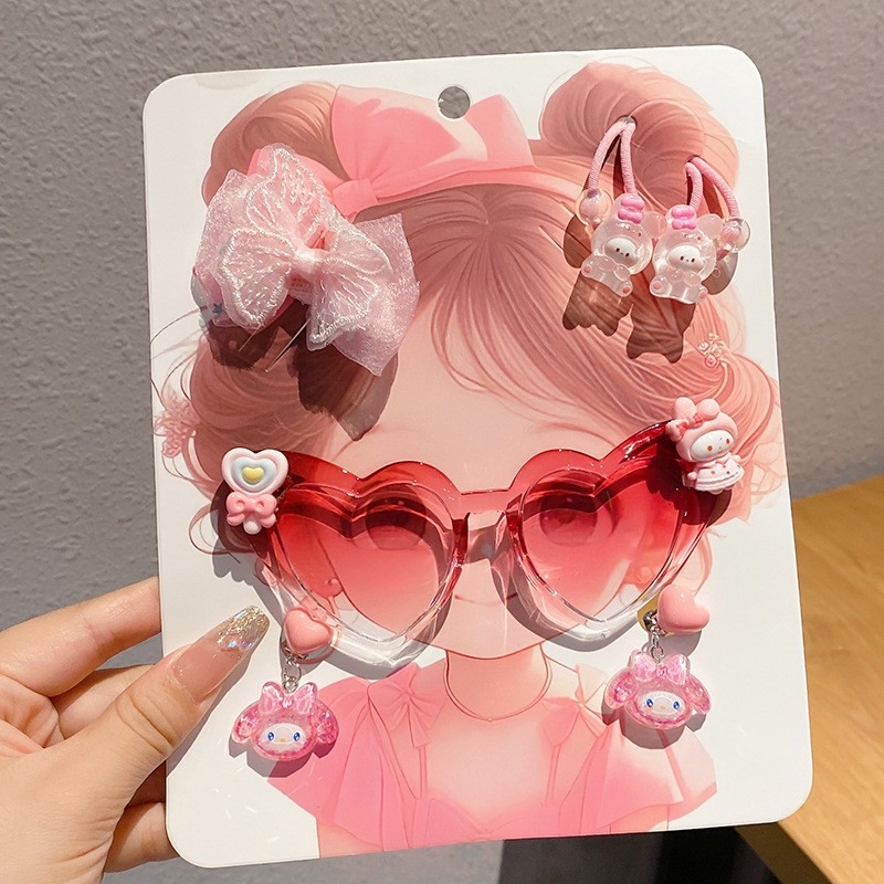 7 dalių rankų darbo plastiko plaukų aksesuarų rinkinys mergaitei, animacinio lėlytės stilius, princesių serija, nuo 3 metų