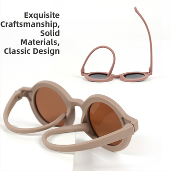 Bērnu saulesbrilles ar silikona apaļu rāmi, UV400 aizsardzība, polarizētas TAC lēcas, pilns rāmis, rāmis materiāls: TPEE