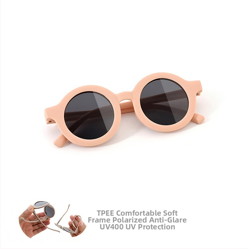 Bērnu saulesbrilles ar silikona apaļu rāmi, UV400 aizsardzība, polarizētas TAC lēcas, pilns rāmis, rāmis materiāls: TPEE