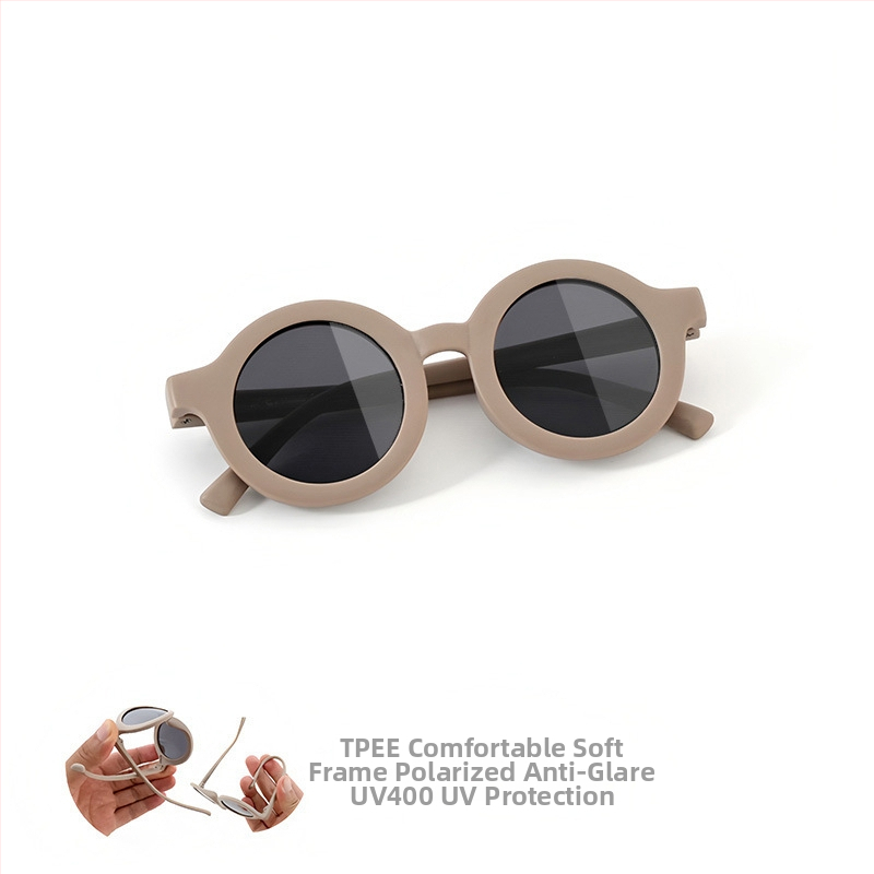 Bērnu saulesbrilles ar silikona apaļu rāmi, UV400 aizsardzība, polarizētas TAC lēcas, pilns rāmis, rāmis materiāls: TPEE