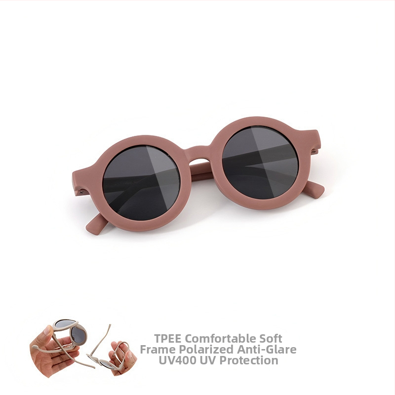 Bērnu saulesbrilles ar silikona apaļu rāmi, UV400 aizsardzība, polarizētas TAC lēcas, pilns rāmis, rāmis materiāls: TPEE