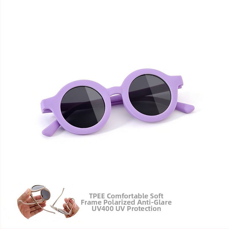 Bērnu saulesbrilles ar silikona apaļu rāmi, UV400 aizsardzība, polarizētas TAC lēcas, pilns rāmis, rāmis materiāls: TPEE