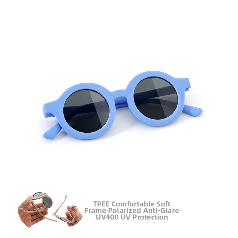 Bērnu saulesbrilles ar silikona apaļu rāmi, UV400 aizsardzība, polarizētas TAC lēcas, pilns rāmis, rāmis materiāls: TPEE