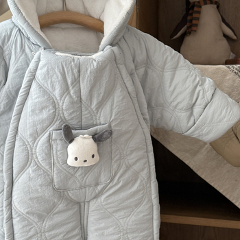 Kūdikių berniukų kombinezonas su fleece viduje, storas žieminis audinys, 100% poliesteris, su gobtuvu ir užtrauktuku, 1–3 metų amžius