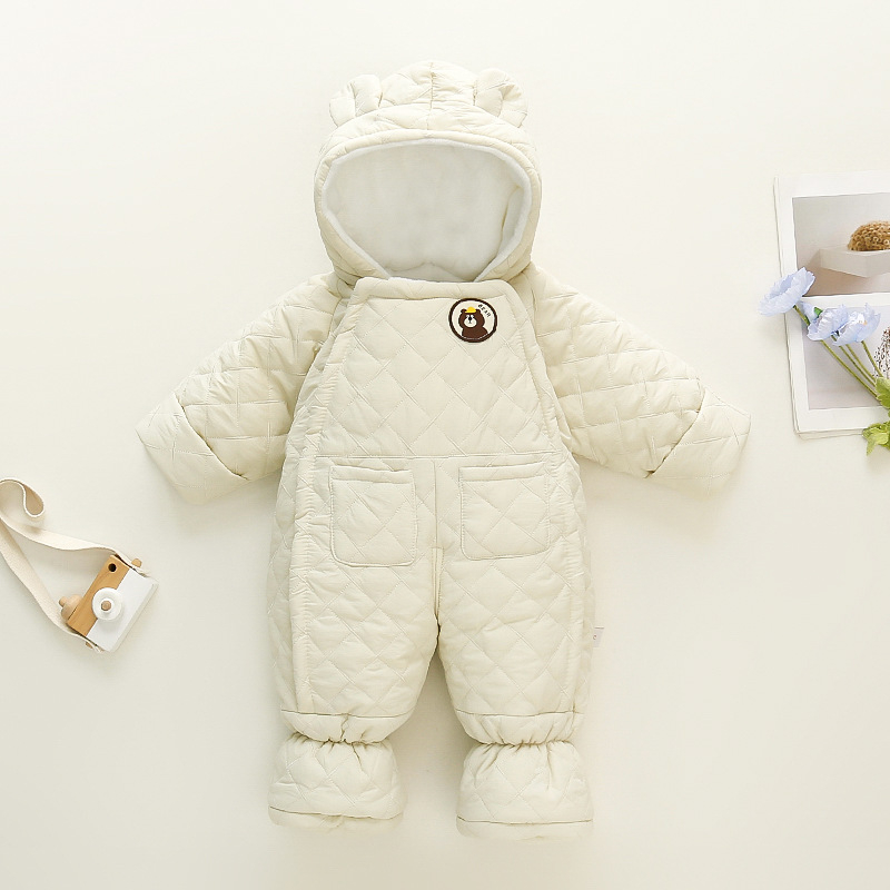 Kūdikių berniukų kombinezonas su fleece viduje, storas žieminis audinys, 100% poliesteris, su gobtuvu ir užtrauktuku, 1–3 metų amžius