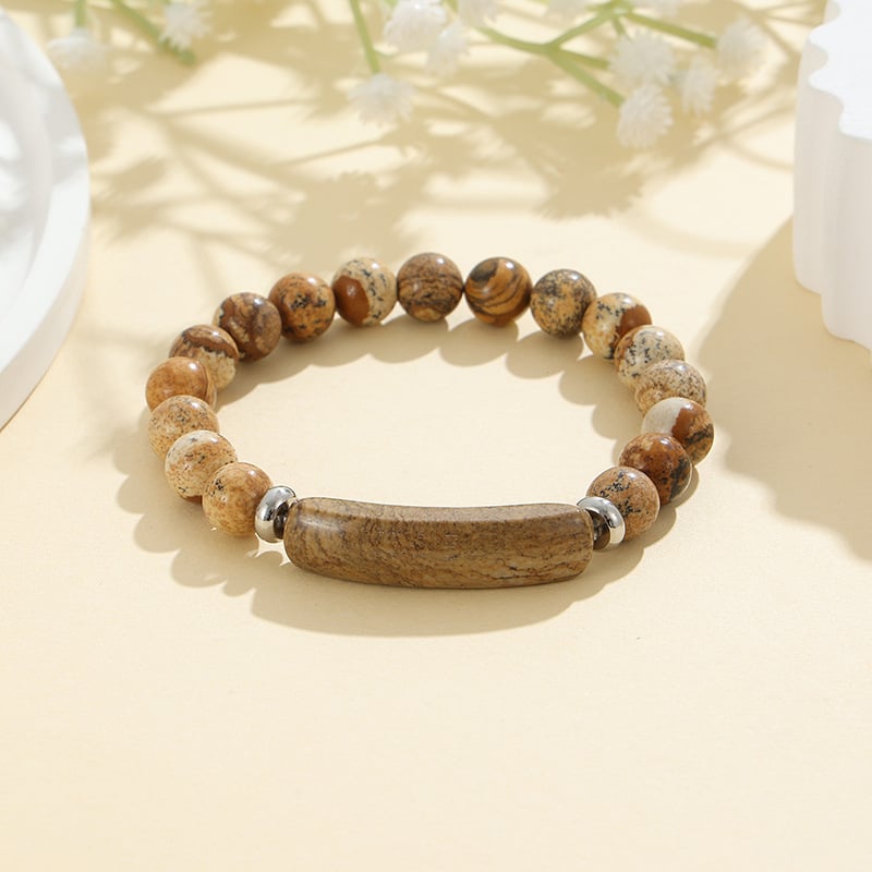 Ling shi dabīgā akmens rokassprādze, urbānais stils, universālais stils, apaļas pērlītes, rokdarbs