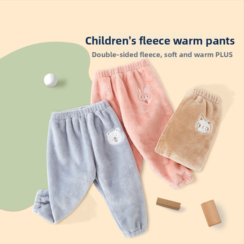Vaikų flisinės kelnes su koralo velūru audiniu, 100% poliesteris, vidurinis juosmuo, kelnių ilgis, švelnus apdailos