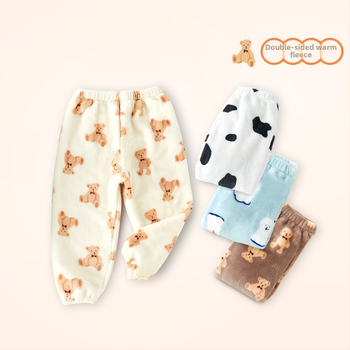 Vaikų flisinės kelnes su koralo velūru audiniu, 100% poliesteris, vidurinis juosmuo, kelnių ilgis, švelnus apdailos