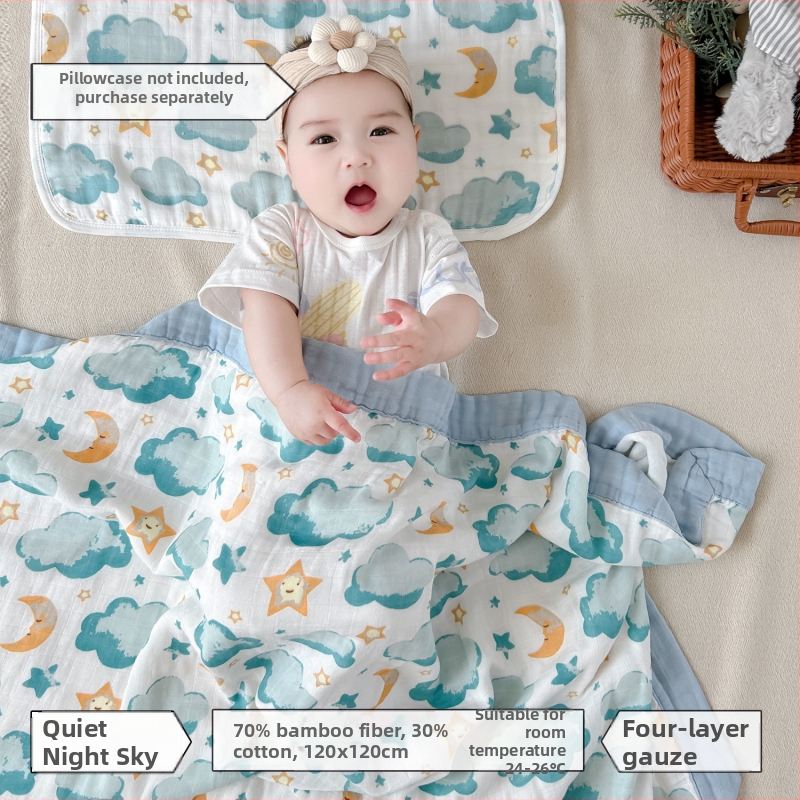 Keturių sluoksnių bambukinis-pamukinis pledas kūdikiams, saugos klasė A