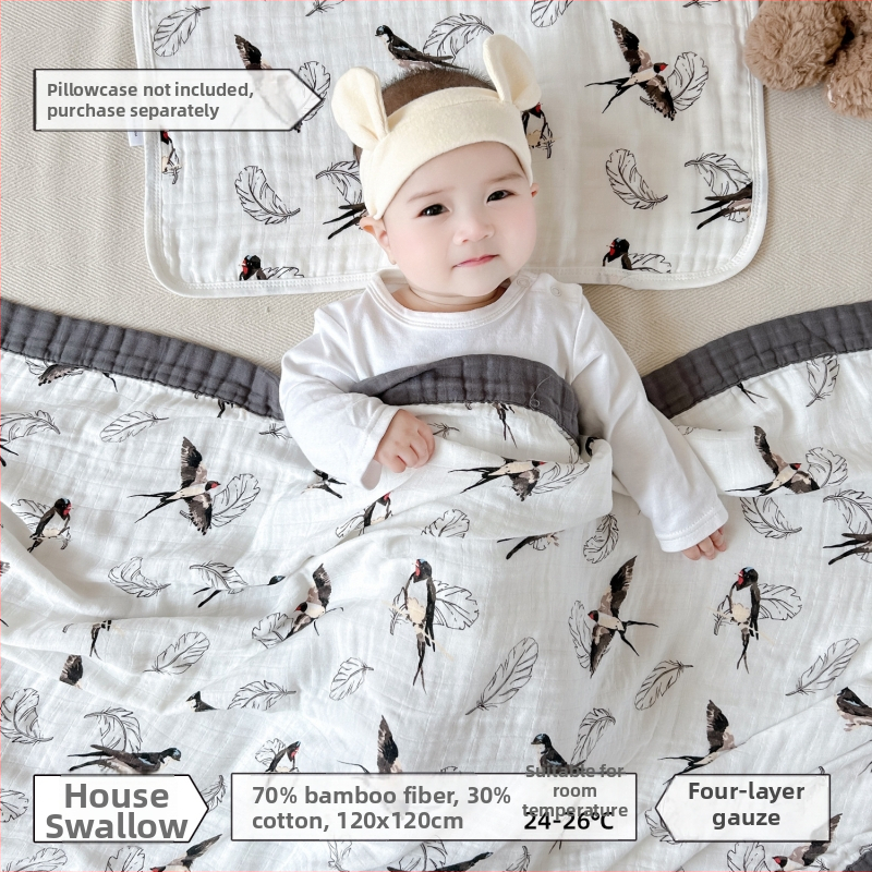 Keturių sluoksnių bambukinis-pamukinis pledas kūdikiams, saugos klasė A