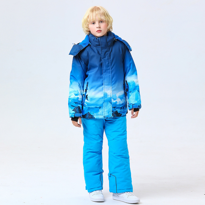 Bērnu slēpošanas komplekts ar siltinātu odere, ūdensizturīgs un vēja izturīgs, elpojošs ķīmisko šķiedru audums, pildījums imitācijas zīda kokvilna