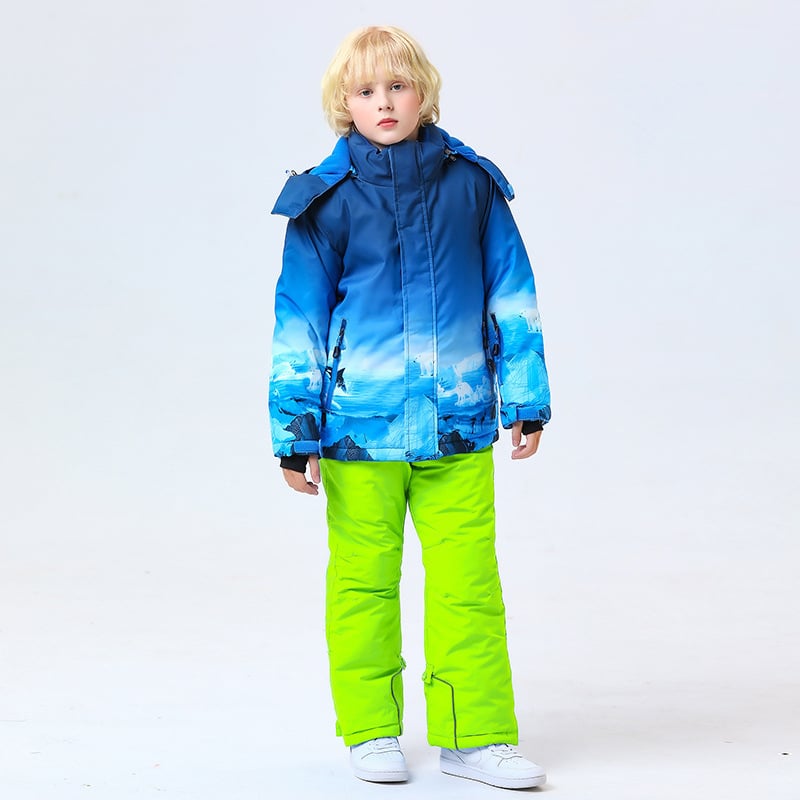 Bērnu slēpošanas komplekts ar siltinātu odere, ūdensizturīgs un vēja izturīgs, elpojošs ķīmisko šķiedru audums, pildījums imitācijas zīda kokvilna