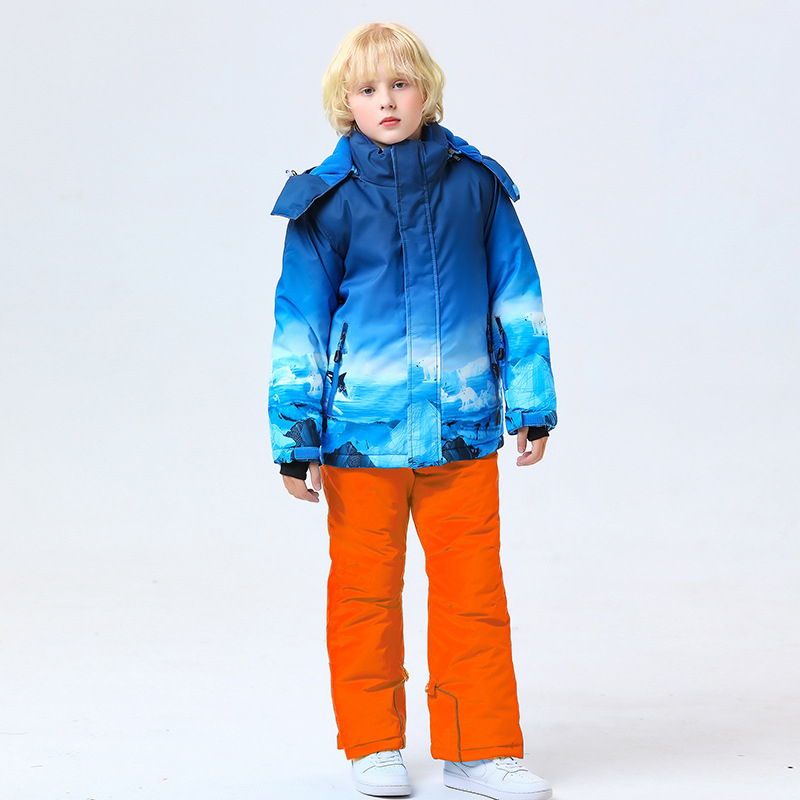 Bērnu slēpošanas komplekts ar siltinātu odere, ūdensizturīgs un vēja izturīgs, elpojošs ķīmisko šķiedru audums, pildījums imitācijas zīda kokvilna