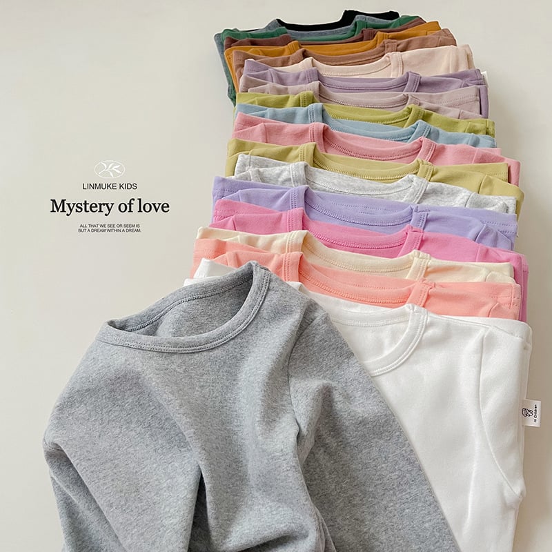 Vaikų ilgomis rankovėmis bazinis sluoksnis marškinėliai, 95,7% medvilnė, švelnus apdorojimas, apvali kaklo linija, tinkamas rudenį ir žiemai