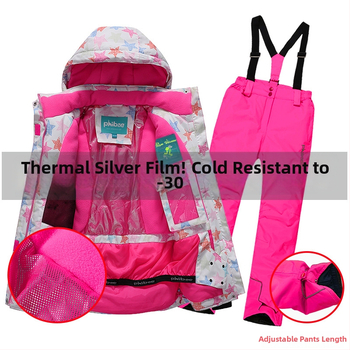 Phibee bērnu slēpošanas kostīms – elpojošs, ūdensizturīgs 5000, pret vēju, polāra flīsa oderējums, Space Cotton pildījums