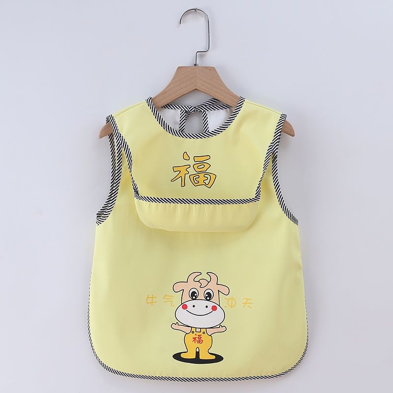Bezrukavni hranidbeni bib za djecu - karikatura uzorak, mješavina poliestera i pamuka, unisex, uzrast 1–3 godine (Karikatura uzorak; Mješavina poliestera i pamuka; Unisex; Uzrast 1–3 godine)