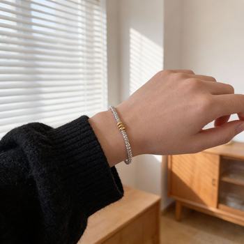 Гривна от медни мъниста с кръгли елементи, геометричен минималистичен дизайн за жени, електроплатиран завършек