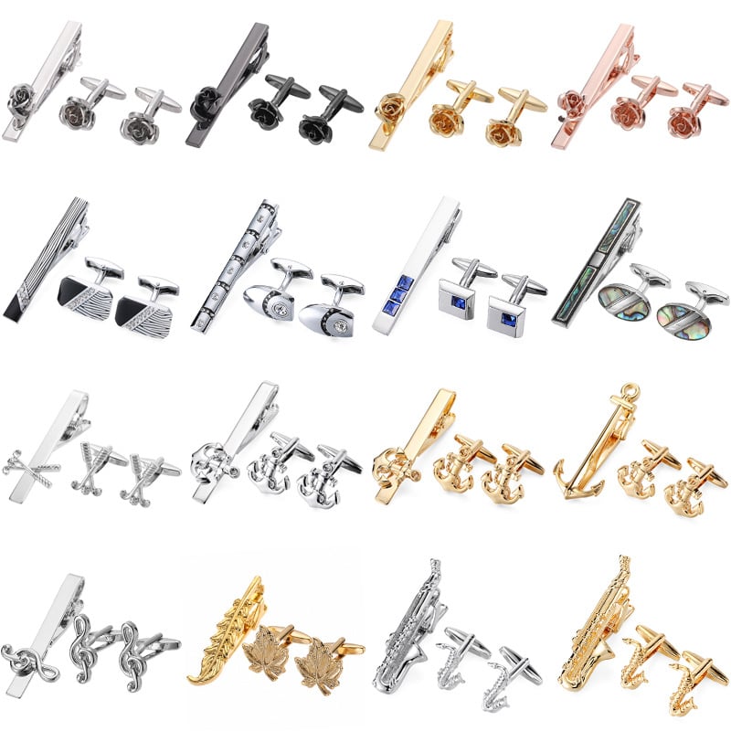 Apročių segtuko ir kaklaraiščių klipo rinkinys - Varis, Unisex, Geometrinis dizainas, Elektroplakavimas