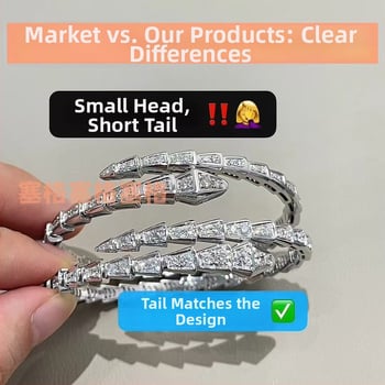 Gyvatės formos apyrankė su deimantais, 18K dengimas, atvira gyvatės galva su keliomis kilpomis (Medžiaga: V gold; Apdorojimas: Deimantas; Kilmė: Guangzhou; Metai/Sezonas: 2023 ruduo; Stilius: Lengvas prabanga)