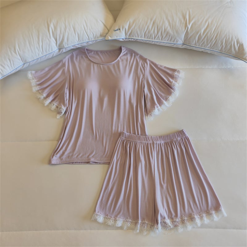 Комплект пижами от модал за жени, топ с кръгло деколте и ръкави 3/4, панталони, с подплънка за бюста, средно тегло модалова материя (161–180 г/м2)