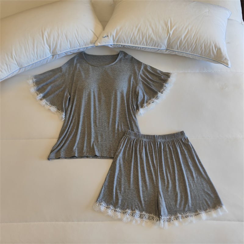 Комплект пижами от модал за жени, топ с кръгло деколте и ръкави 3/4, панталони, с подплънка за бюста, средно тегло модалова материя (161–180 г/м2)