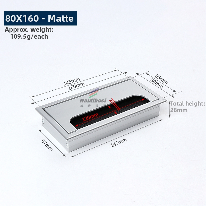 Haidi bos Hdbs kabelių dėžutė su šepetėliu skirta stalo kabelių tvarkymui - aliuminio lydinys, modernus minimalistinis dizainas