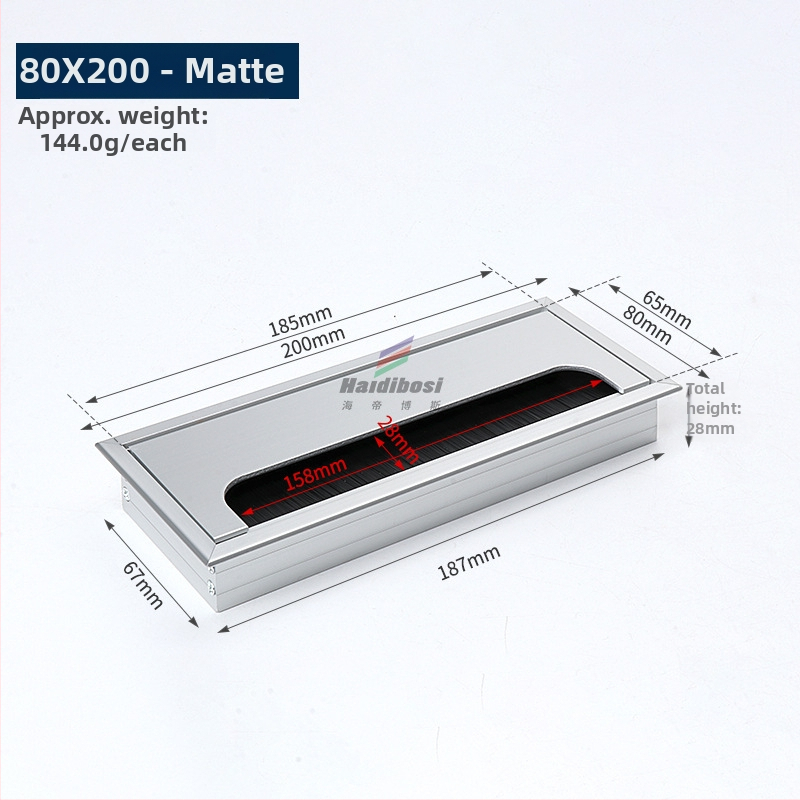 Haidi bos Hdbs kabelių dėžutė su šepetėliu skirta stalo kabelių tvarkymui - aliuminio lydinys, modernus minimalistinis dizainas