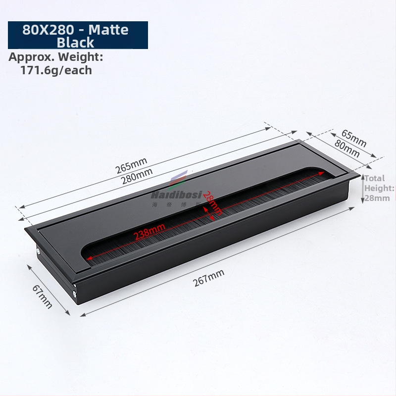 Haidi bos Hdbs kabelių dėžutė su šepetėliu skirta stalo kabelių tvarkymui - aliuminio lydinys, modernus minimalistinis dizainas