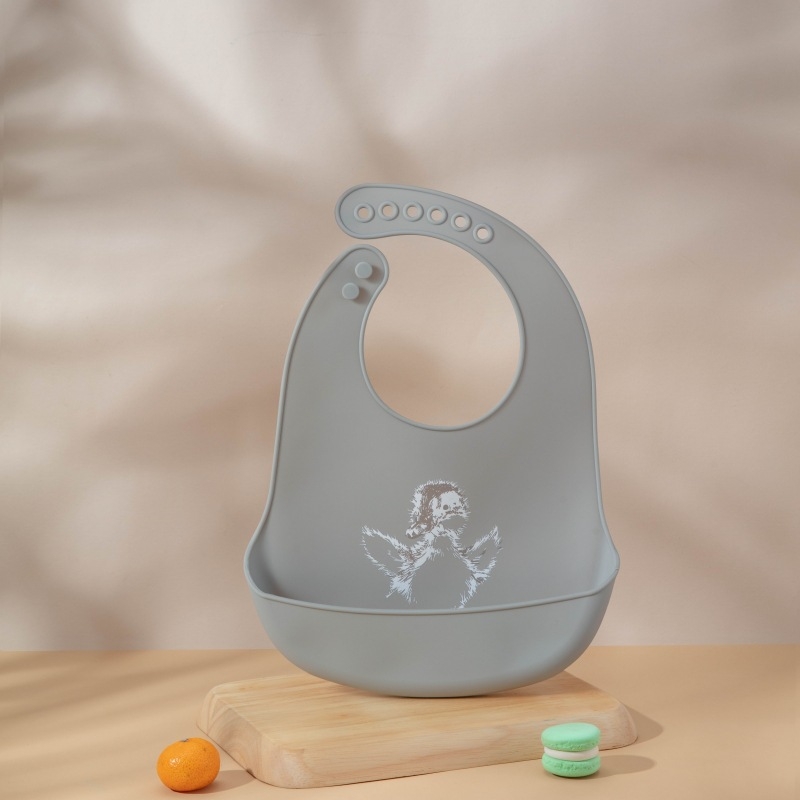 Silikonska baveta za djecu s motivom životinja, vodootporna i jednostavna za čišćenje, 3D džep, za djecu 1–3 godine (80–100 cm)