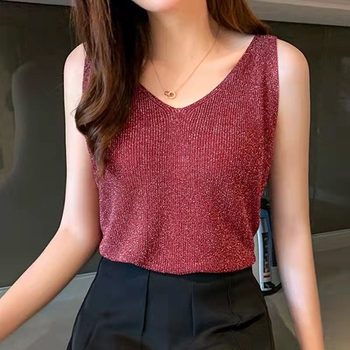 Ženski ice silk top s rhinestones, bez naramenica, V-izrez, ležerni ljetni top