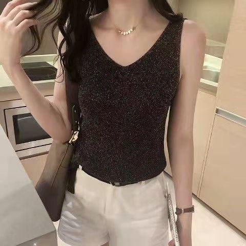 Ženski ice silk top s rhinestones, bez naramenica, V-izrez, ležerni ljetni top