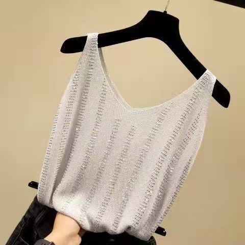 Ženski ice silk top s rhinestones, bez naramenica, V-izrez, ležerni ljetni top