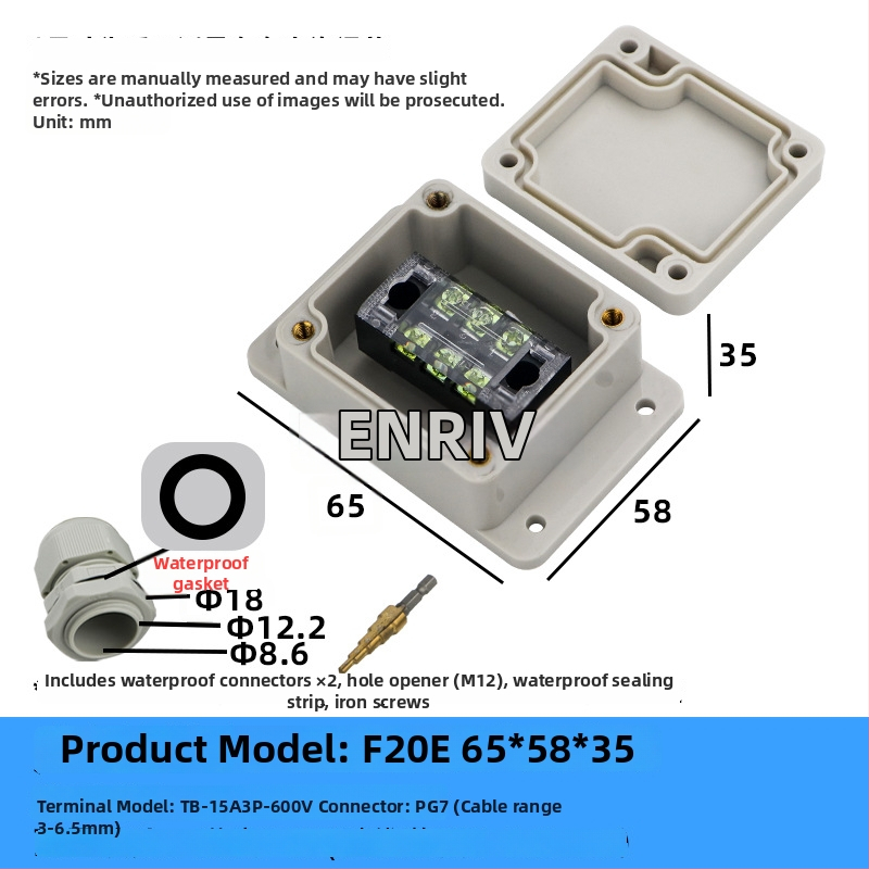 Wenzhou enrui veekindel ühenduskast terminalidega, 1 sissepääs 2 väljundit, välistingimustesse tööstuslikuks kasutamiseks