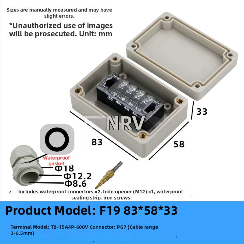 Wenzhou enrui veekindel ühenduskast terminalidega, 1 sissepääs 2 väljundit, välistingimustesse tööstuslikuks kasutamiseks