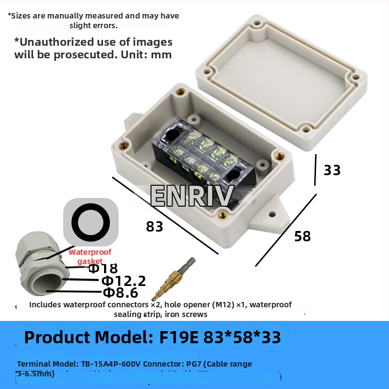 Wenzhou enrui veekindel ühenduskast terminalidega, 1 sissepääs 2 väljundit, välistingimustesse tööstuslikuks kasutamiseks