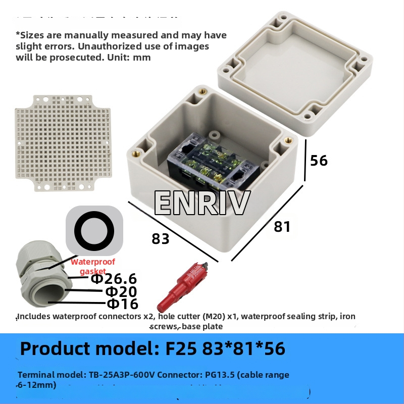 Wenzhou enrui veekindel ühenduskast terminalidega, 1 sissepääs 2 väljundit, välistingimustesse tööstuslikuks kasutamiseks