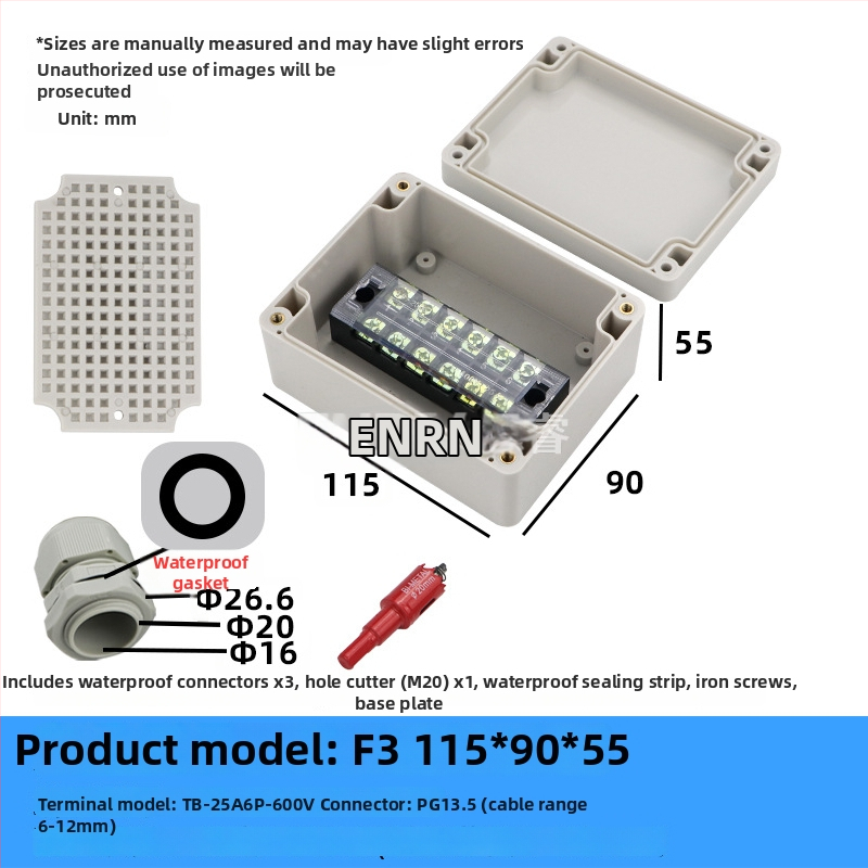 Wenzhou enrui veekindel ühenduskast terminalidega, 1 sissepääs 2 väljundit, välistingimustesse tööstuslikuks kasutamiseks