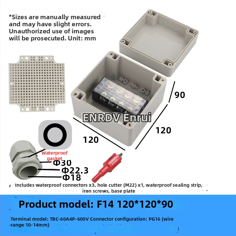 Wenzhou enrui veekindel ühenduskast terminalidega, 1 sissepääs 2 väljundit, välistingimustesse tööstuslikuks kasutamiseks