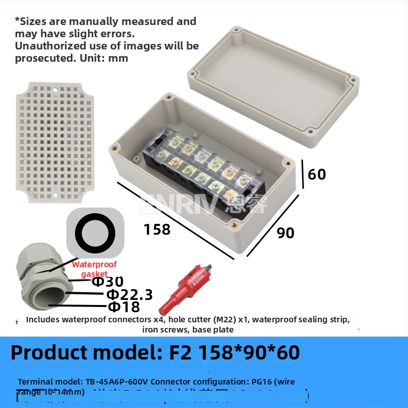 Wenzhou enrui veekindel ühenduskast terminalidega, 1 sissepääs 2 väljundit, välistingimustesse tööstuslikuks kasutamiseks