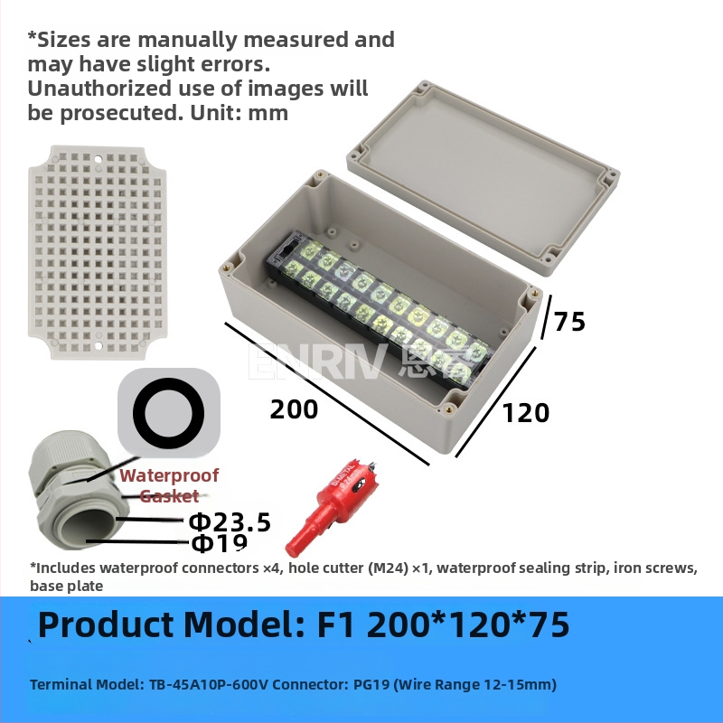 Wenzhou enrui veekindel ühenduskast terminalidega, 1 sissepääs 2 väljundit, välistingimustesse tööstuslikuks kasutamiseks