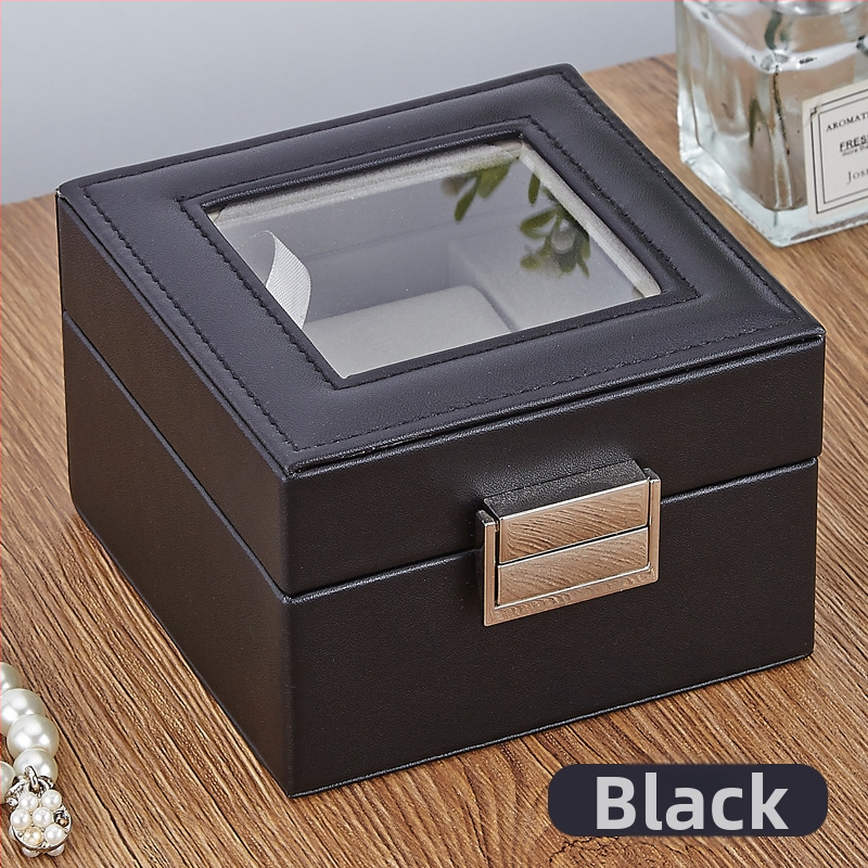 Bőr óratároló doboz 1 rekesz, átlátszó fedéllel, otthoni használatra, súly 246 g