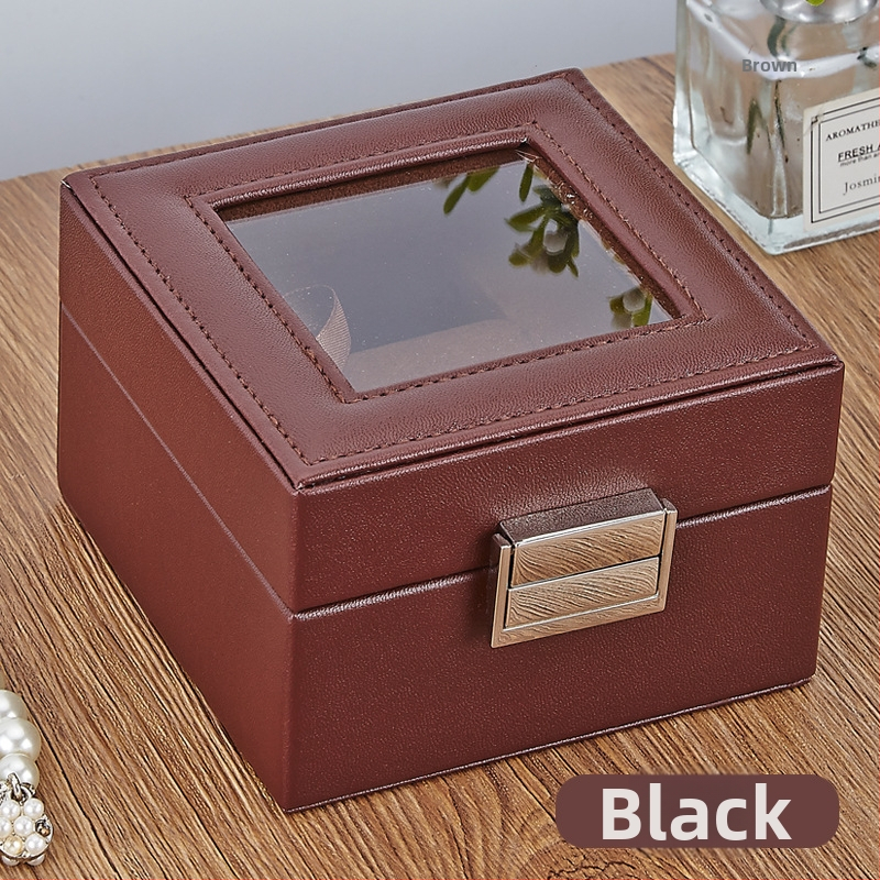 Bőr óratároló doboz 1 rekesz, átlátszó fedéllel, otthoni használatra, súly 246 g