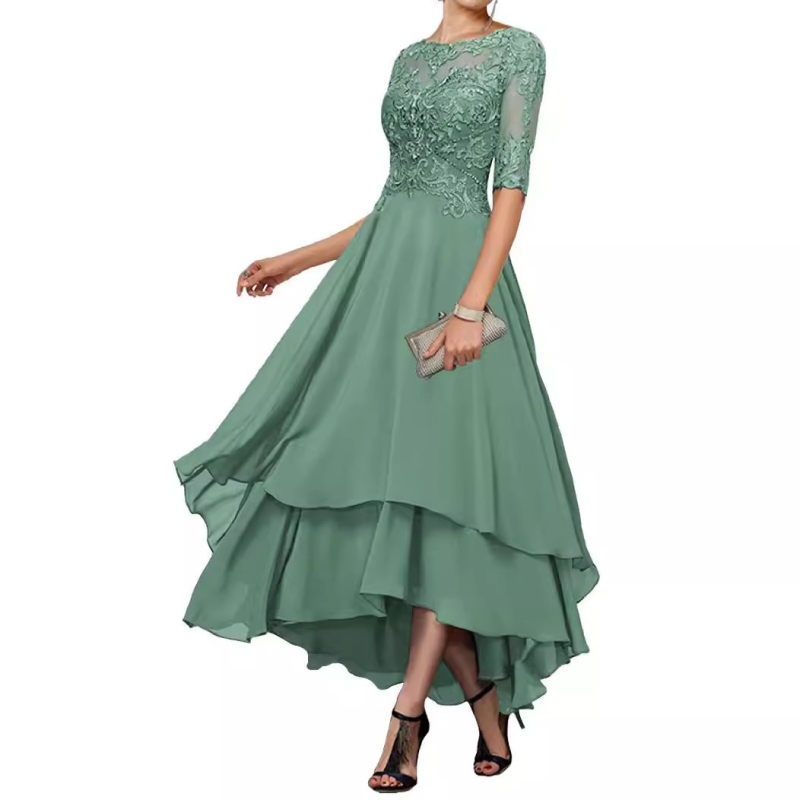 Večernja haljina, poliester, kratki rukavi, U oblik izreza, reljefna tekstura