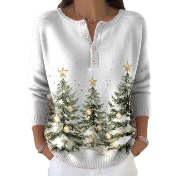 3D nyomtatású polo pulóver, hosszú ujjú, poliészter anyag, 4 gombos placket, lazább japán-koreai stílus (3D nyomtatás; 4 gombos placket; poliészter 95%+; hosszú ujjú)