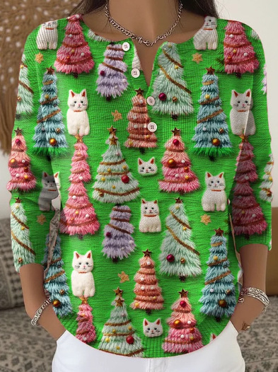 3D nyomtatású polo pulóver, hosszú ujjú, poliészter anyag, 4 gombos placket, lazább japán-koreai stílus (3D nyomtatás; 4 gombos placket; poliészter 95%+; hosszú ujjú)