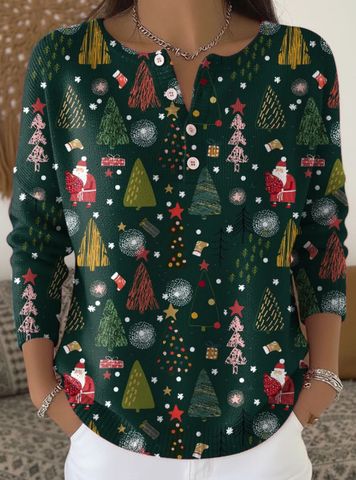 3D nyomtatású polo pulóver, hosszú ujjú, poliészter anyag, 4 gombos placket, lazább japán-koreai stílus (3D nyomtatás; 4 gombos placket; poliészter 95%+; hosszú ujjú)