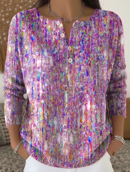 3D nyomtatású polo pulóver, hosszú ujjú, poliészter anyag, 4 gombos placket, lazább japán-koreai stílus (3D nyomtatás; 4 gombos placket; poliészter 95%+; hosszú ujjú)